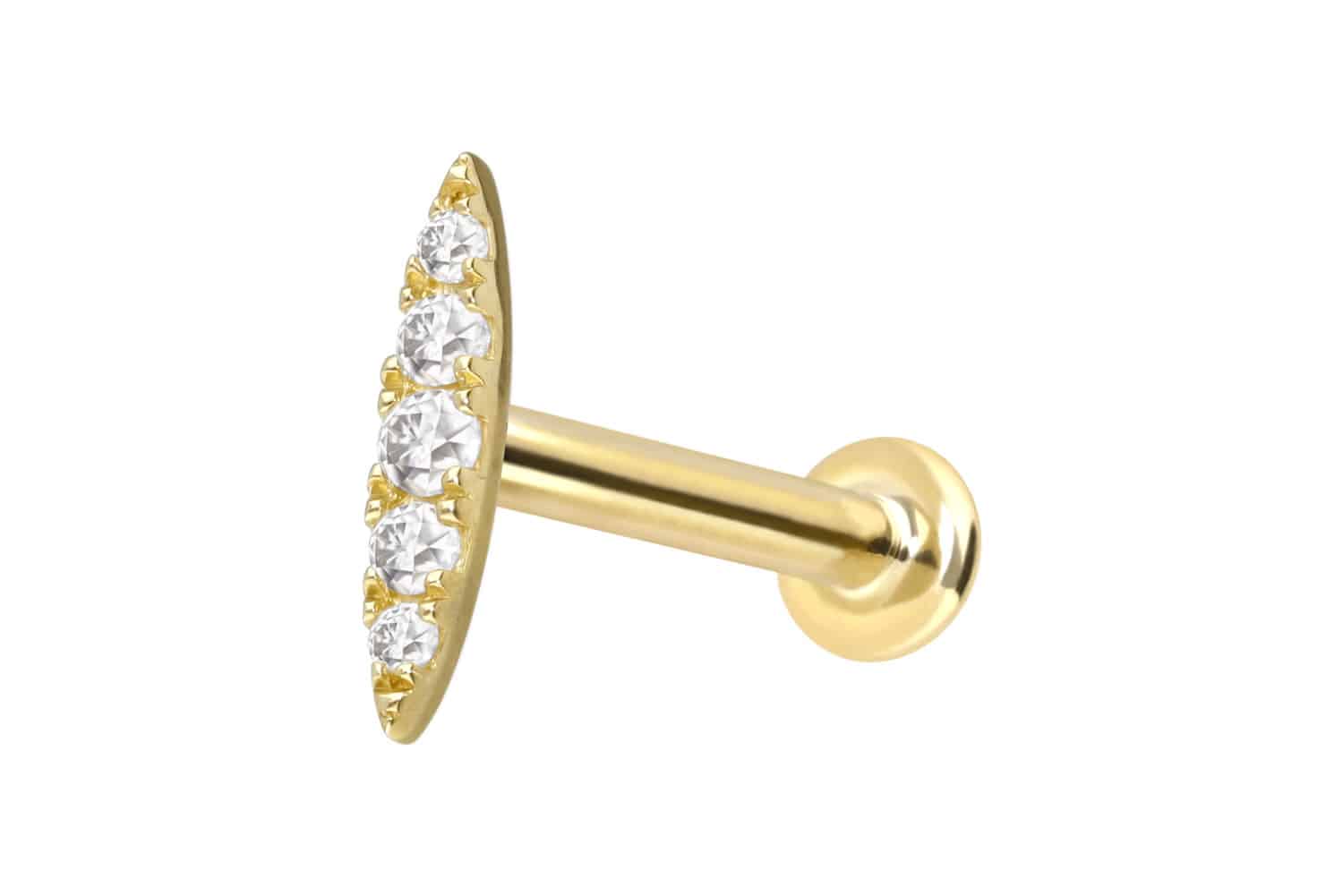 14 Karat Gold Labret Piercing mit Push Fit MOISSANIT-OVAL